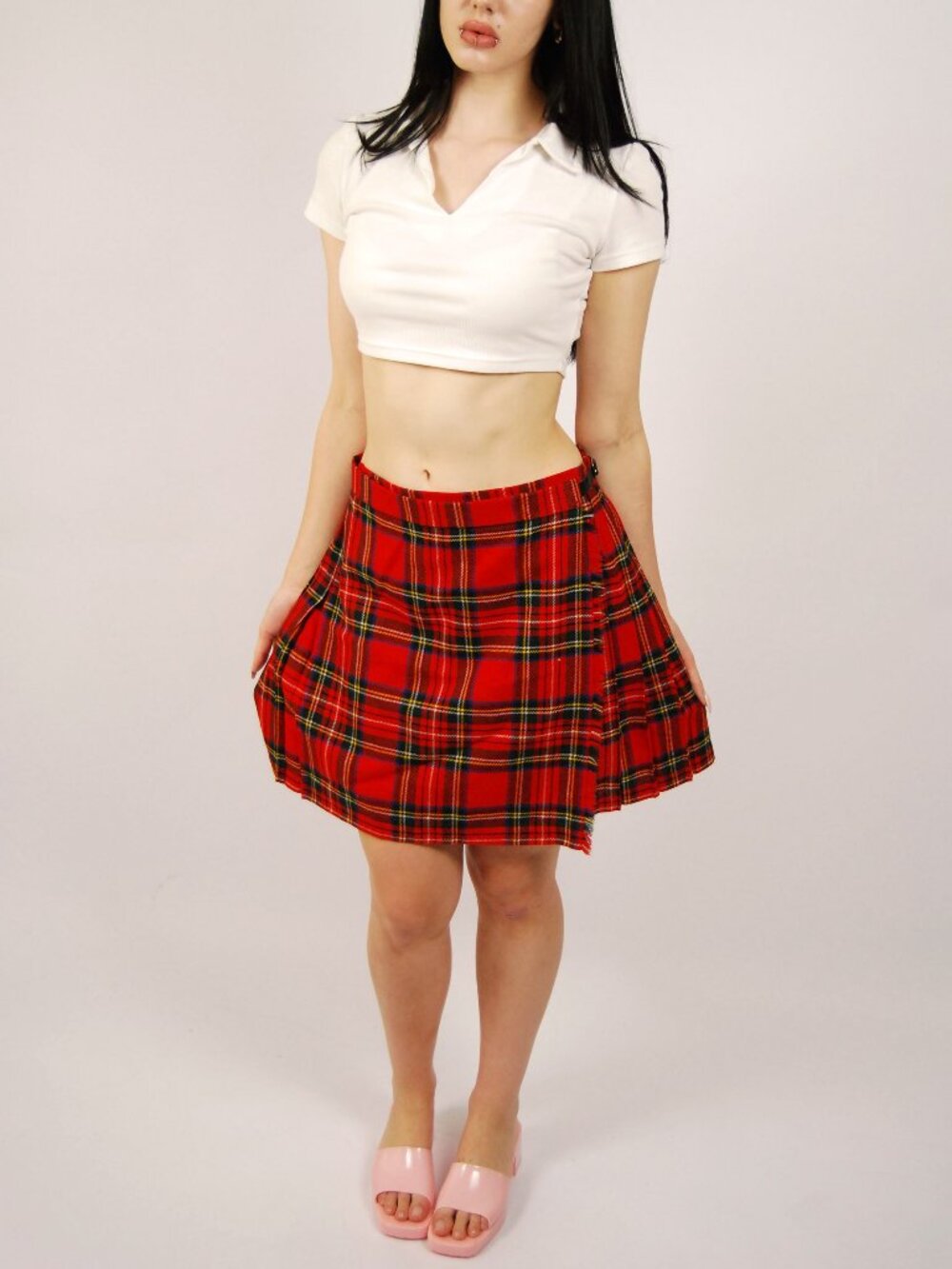 80s Plaid Mini Skirt (14) red black vintage tartan kilt Scottish alternative